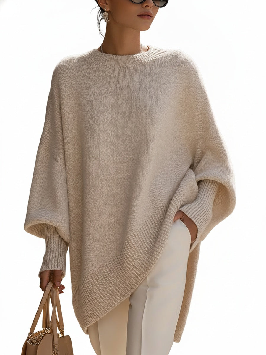 Pull Oversize pour Femmes avec Manches Chauve-Souris et Col Rond