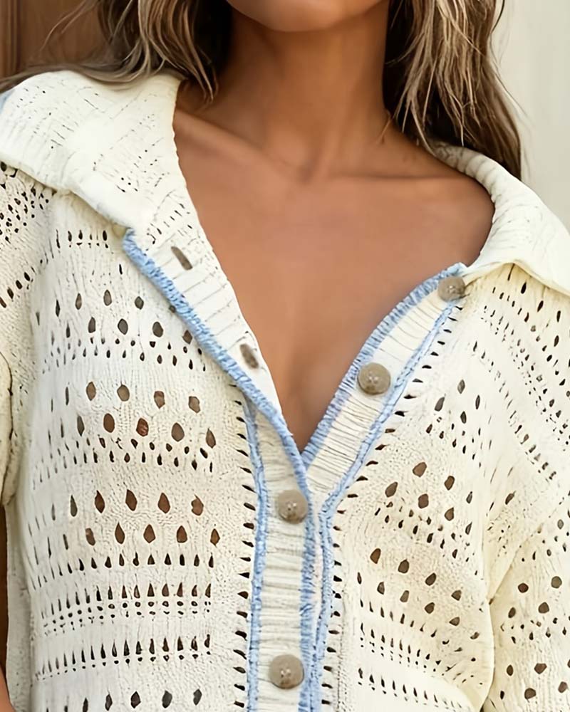 Cardigan Contraste Découpé Tricot