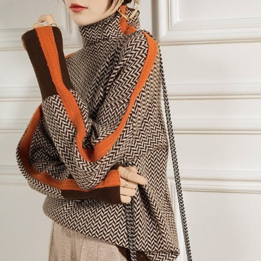 Emily | Pull Oversized à Col Roulé avec Motif Pied-de-Poule