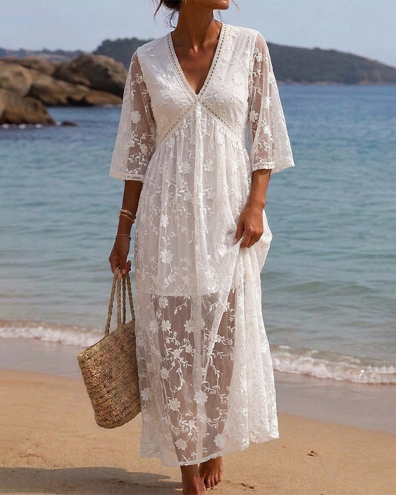 Robe Col V Taille Haute