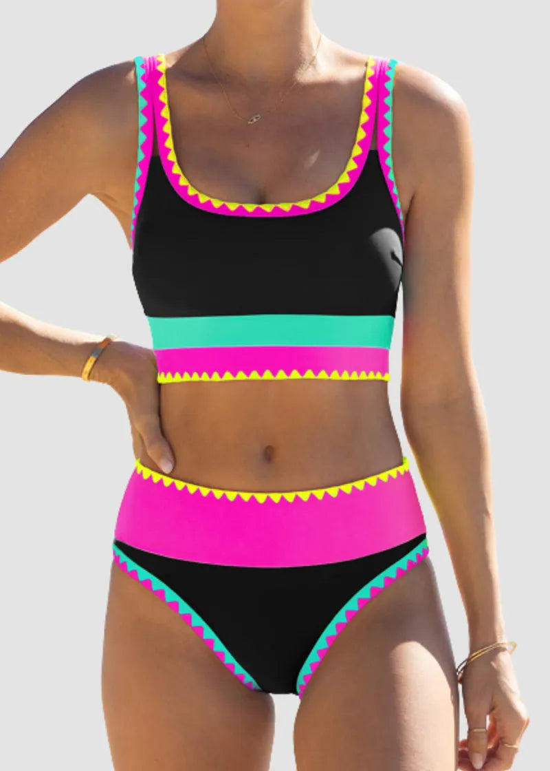 Zarelle | Ensemble de bikini 3 pièces à forte intensité de couleur avec design contrasté