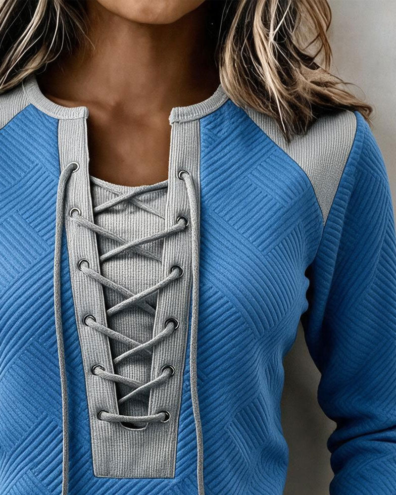 Sweat-shirt slim-fit à lacets et à blocs de couleur