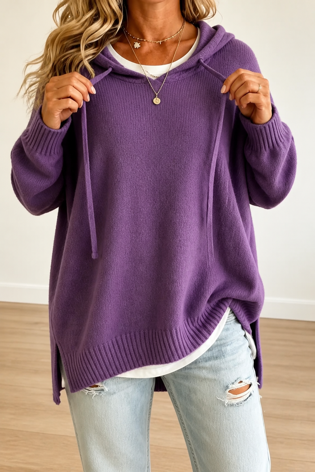 Alina | Pull en tricot oversize moderne et décontracté avec capuche