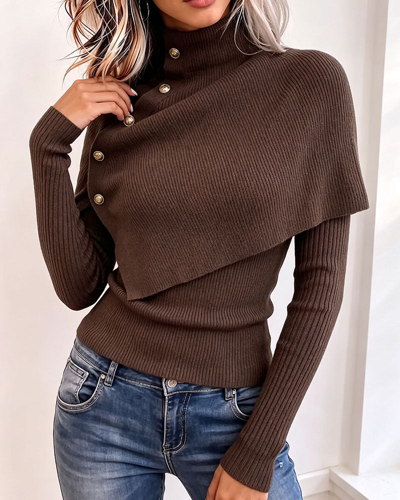 Pull-over tricoté à col châle en deux pièces
