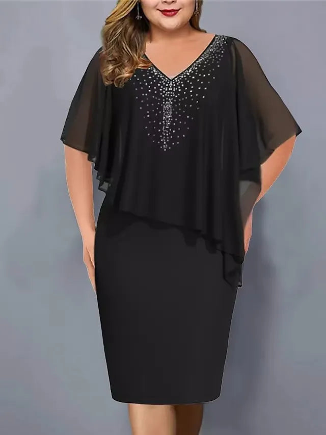 Robe cape femme avec strass et superposition en mousseline