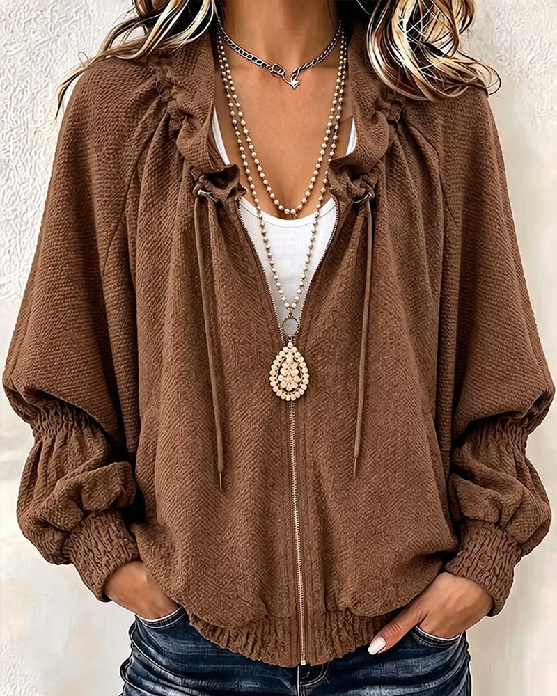 Manteau plissé zippé texturé ample