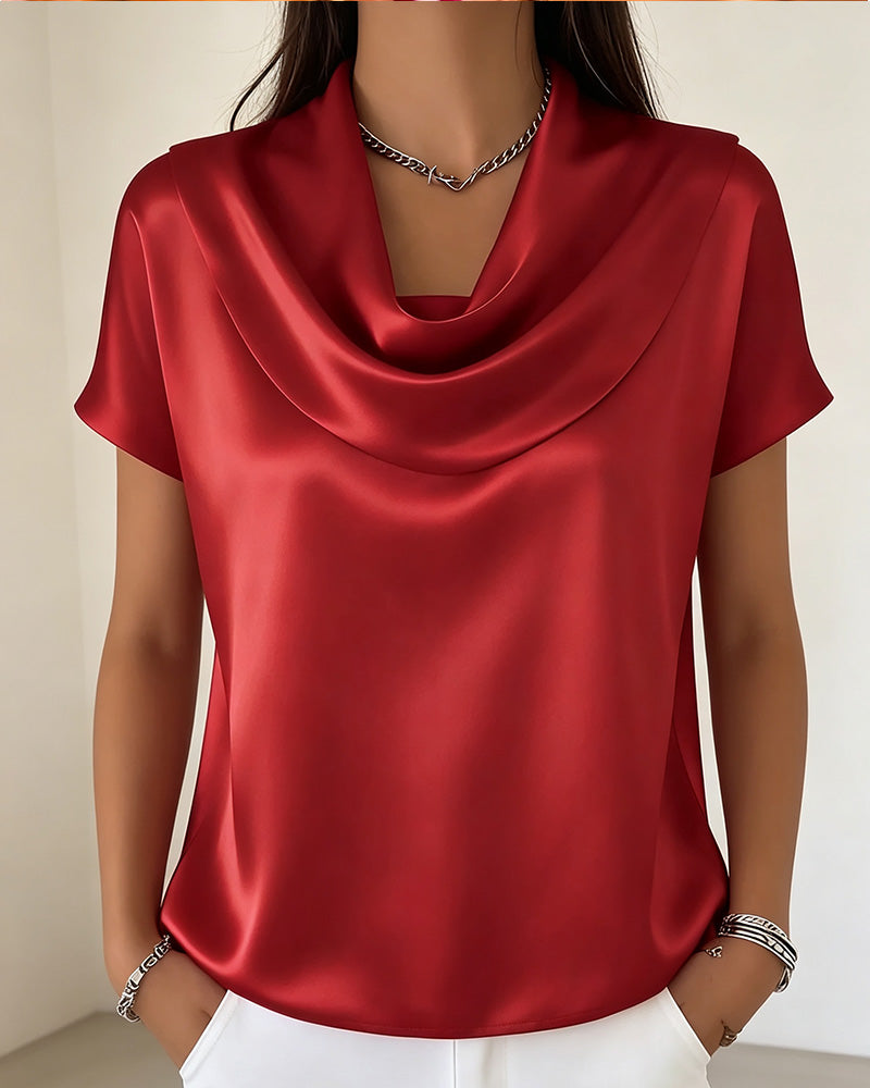 Blouse Uni Col Drappé