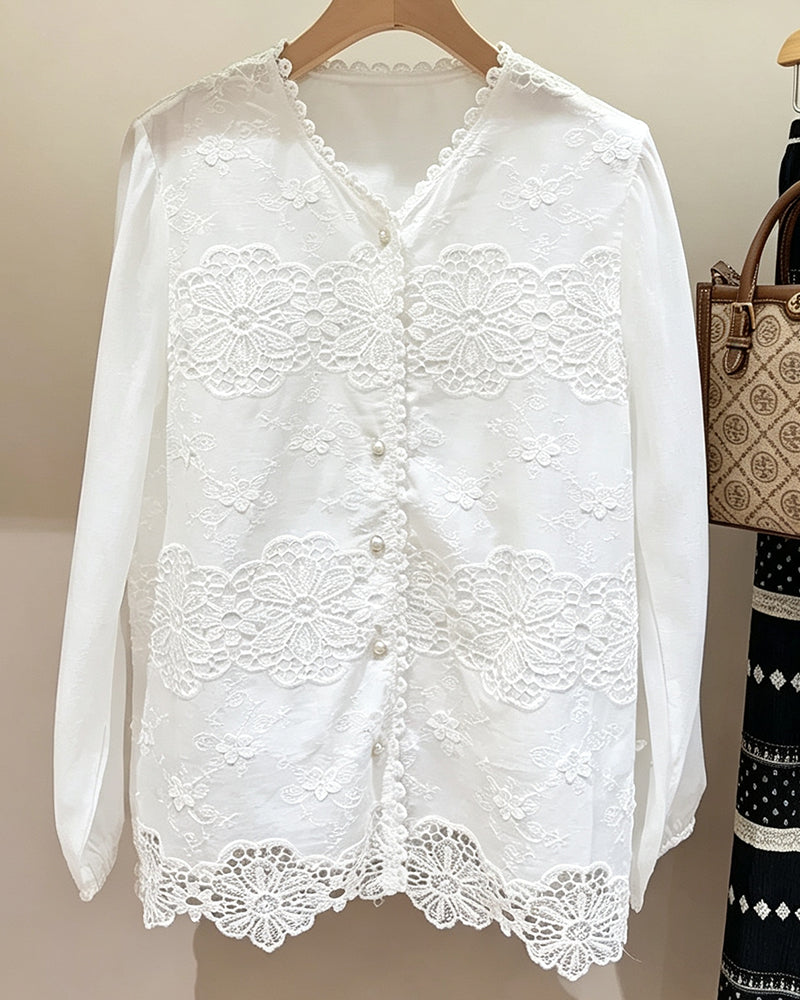 Blouse Découpe Dentelle Garniture