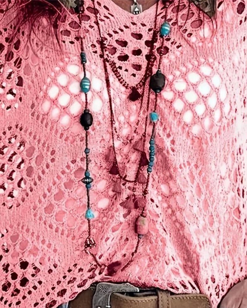 Top Ample en Dentelle à Motif de Diamant