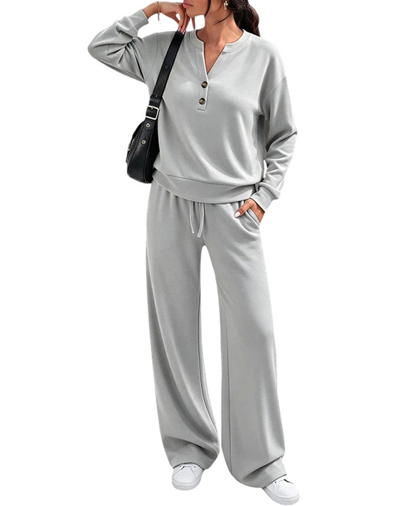 Ensemble Haut à Manches Longues et Pantalons à Jambes Larges
