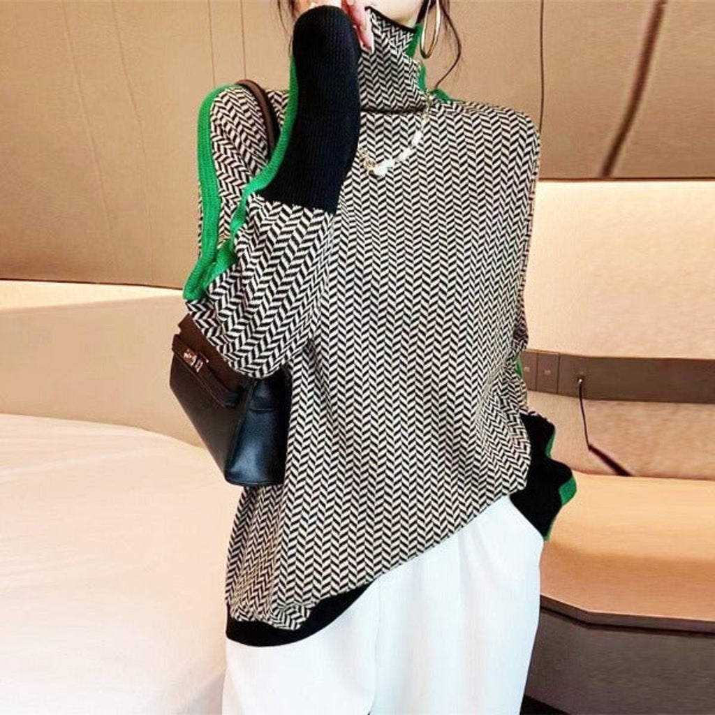 Emily | Pull Oversized à Col Roulé avec Motif Pied-de-Poule