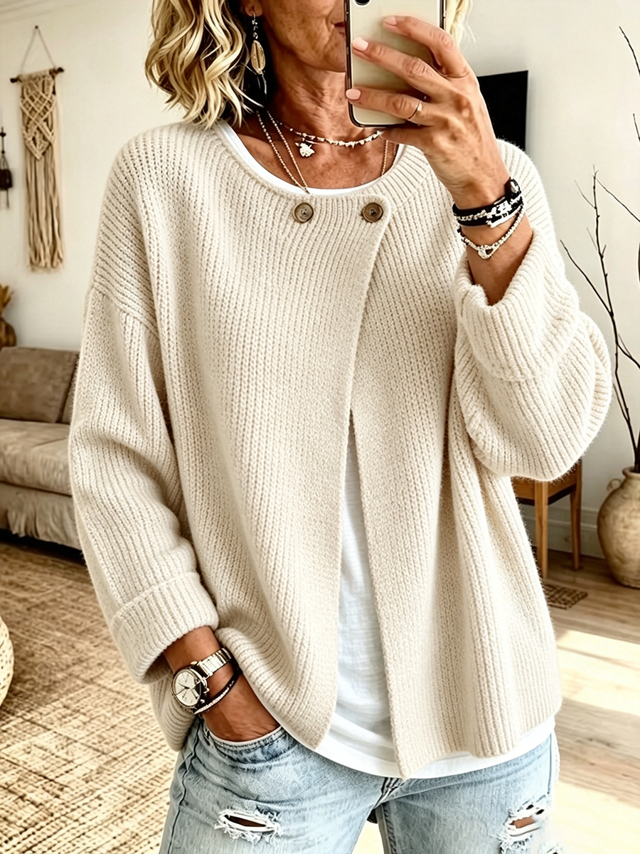 Cardigan femme en maille côtelée à coupe asymétrique