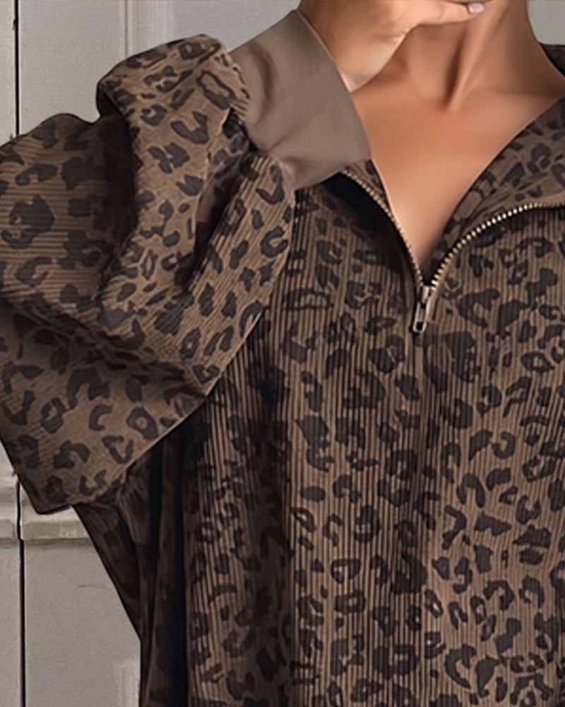 Sweat À Motif Léopard Manches Longues