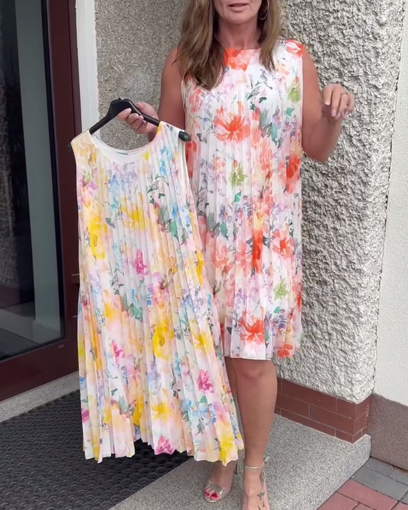 Robe Fleurie Plissée Sans Manches