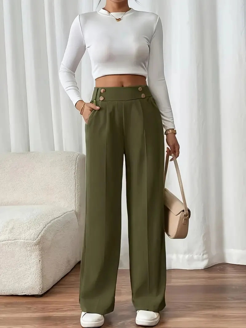 Julva | Pantalon Marlene taille haute avec détails en boutons