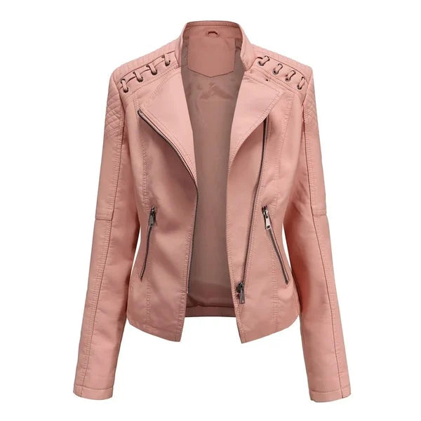 Veste en Cuir Lavée avec Coupe Féminine