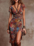Robe Midi Femme | V-Neck Abstrait