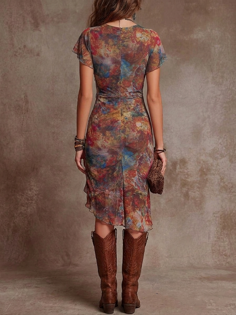 Robe Midi Femme | V-Neck Abstrait