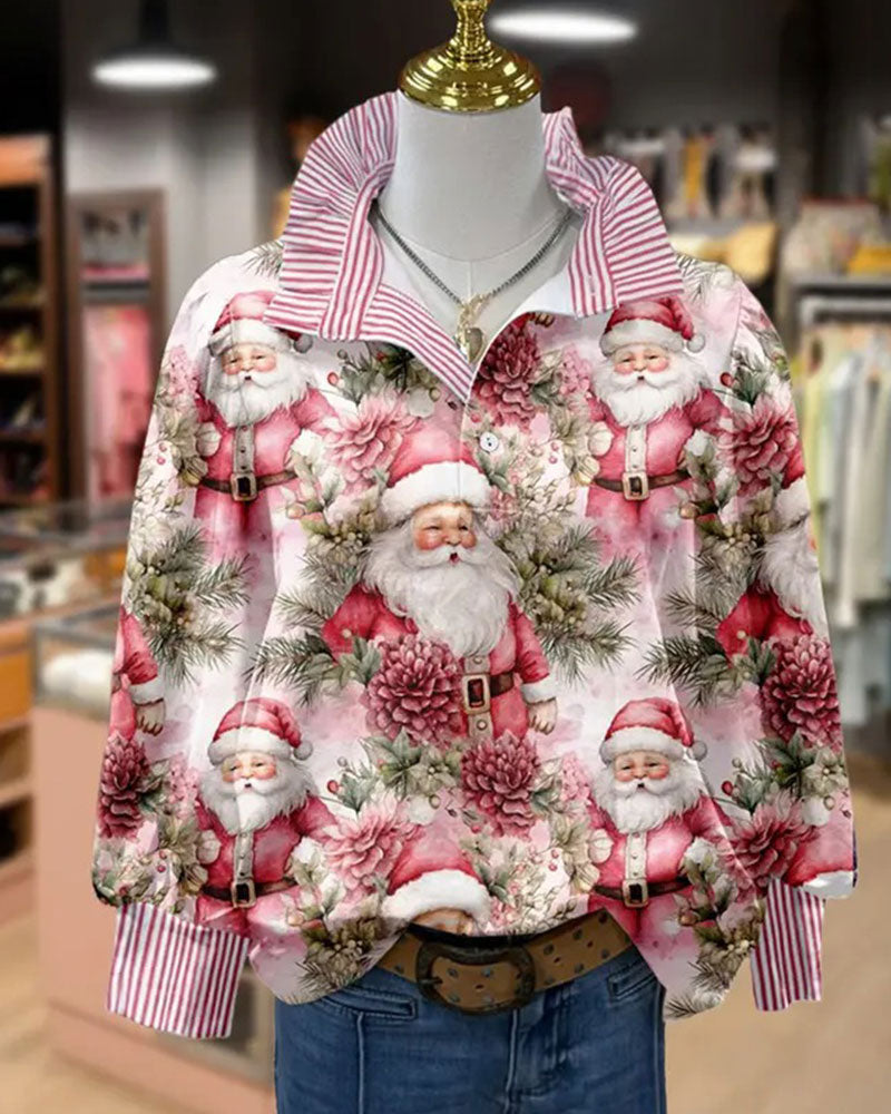 Blouse à Volants Rayée avec Col Rabattu Style Noël