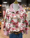 Blouse à Volants Rayée avec Col Rabattu Style Noël