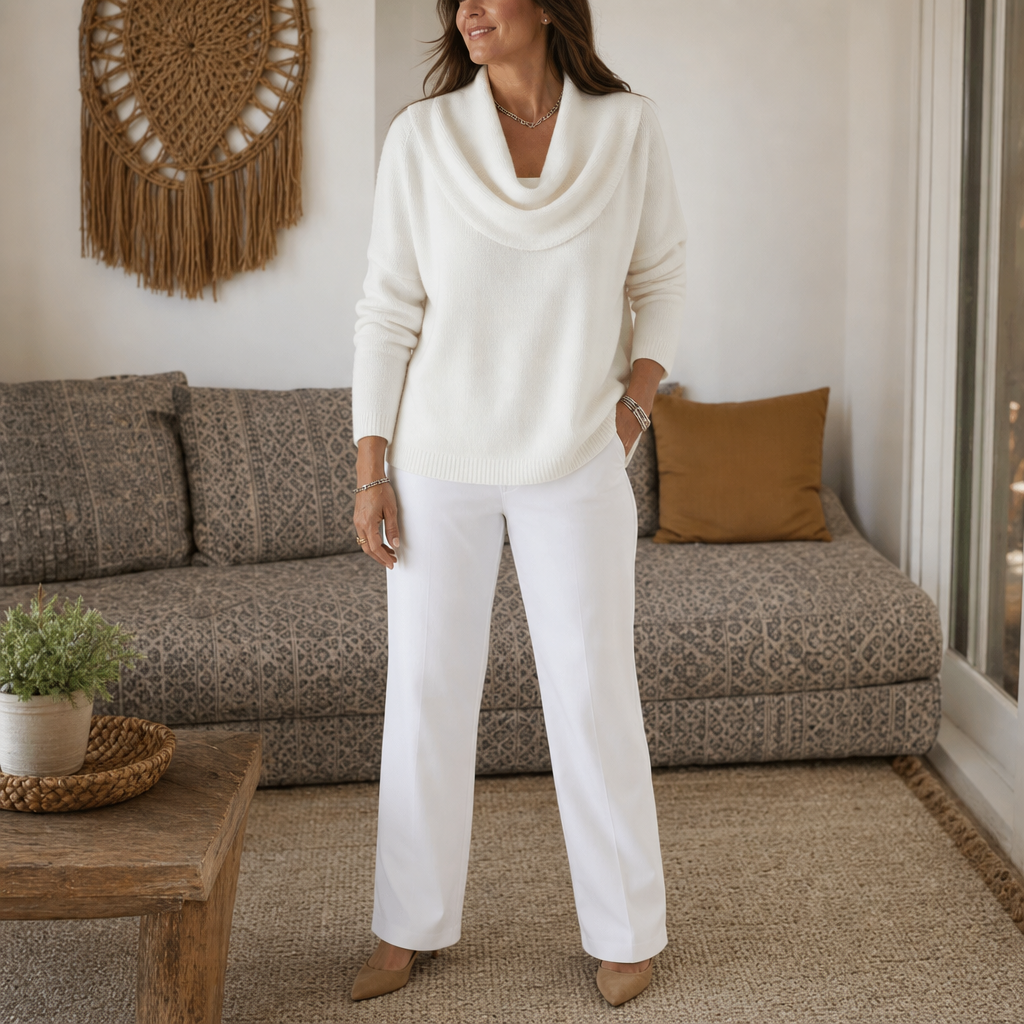 Isabelle | Pull en Tricot Élégant et Féminin avec Décolleté Drapé