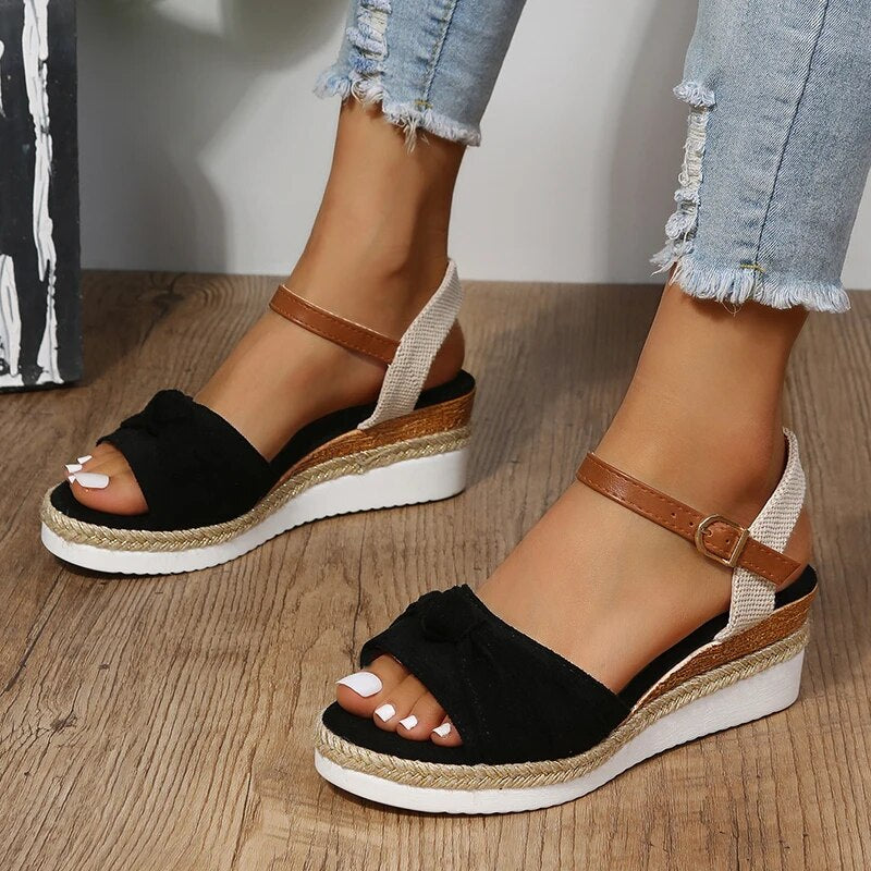 Sandales Plateforme À Design Compensé Avec Bride De Cheville Pour Femmes | Idéal Pour Saison Estivale Et Sorties Décontractées