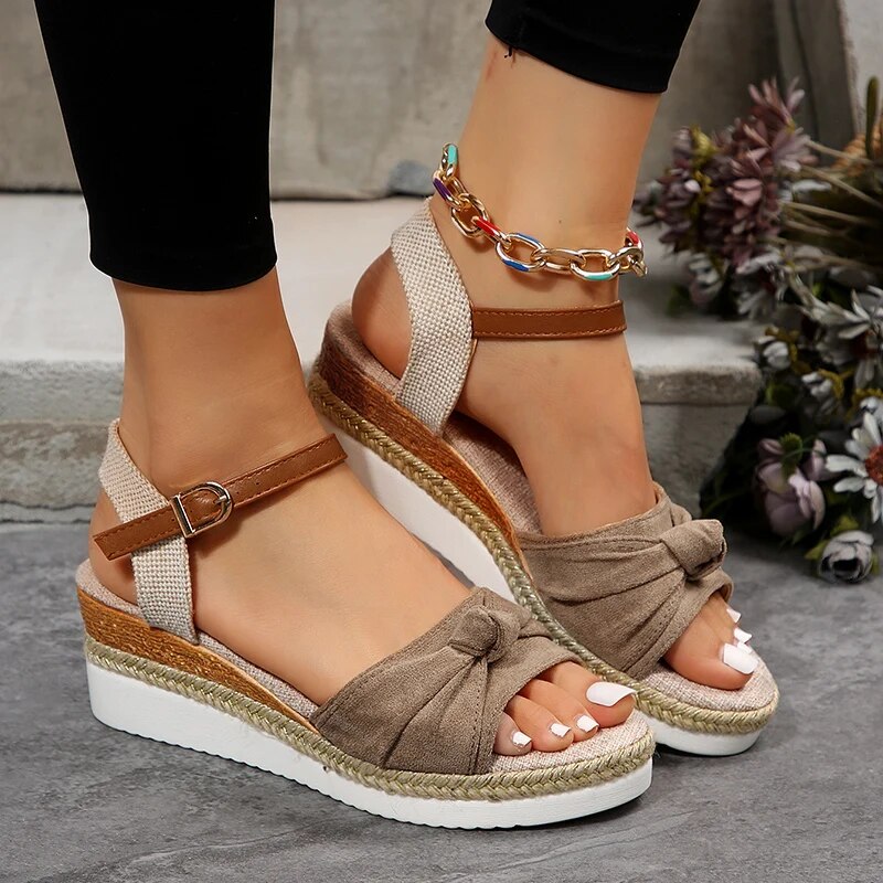 Sandales Plateforme À Design Compensé Avec Bride De Cheville Pour Femmes | Idéal Pour Saison Estivale Et Sorties Décontractées