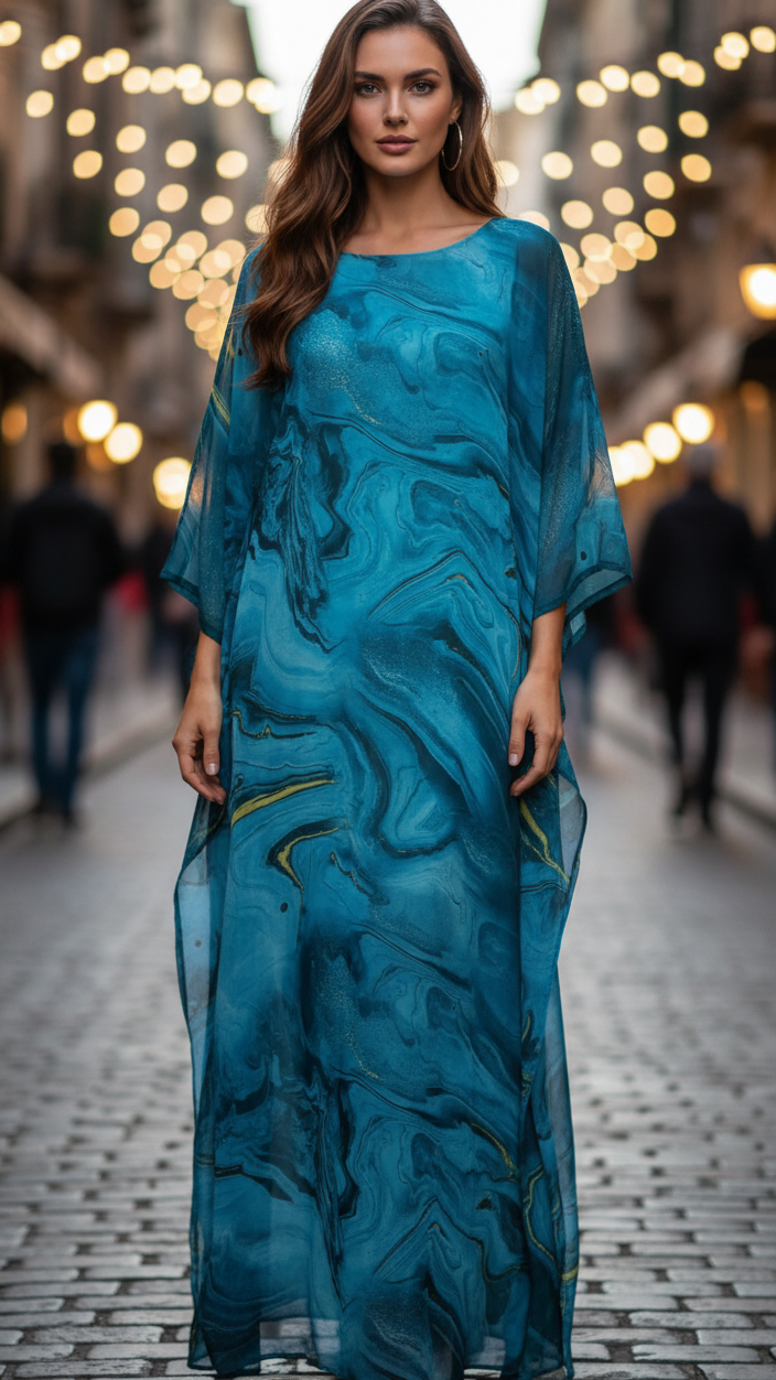 Aura | Robe Maxi en Chiffon pour Femme, Manches Papillon, Formelle
