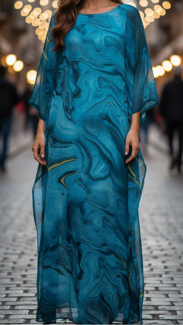 Aura | Robe Maxi en Chiffon pour Femme, Manches Papillon, Formelle