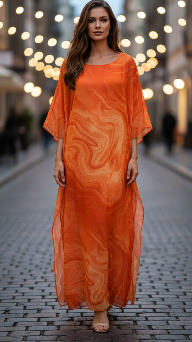 Aura | Robe Maxi en Chiffon pour Femme, Manches Papillon, Formelle