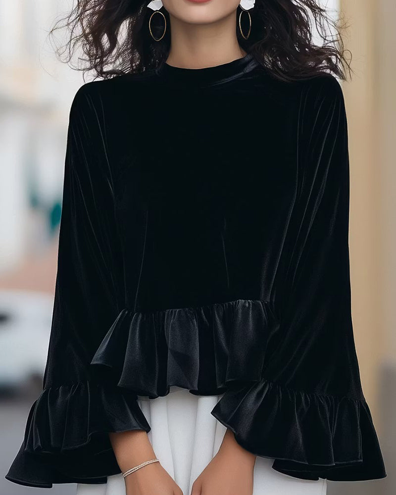 Blouse Col Rond Volant Manche Évasée