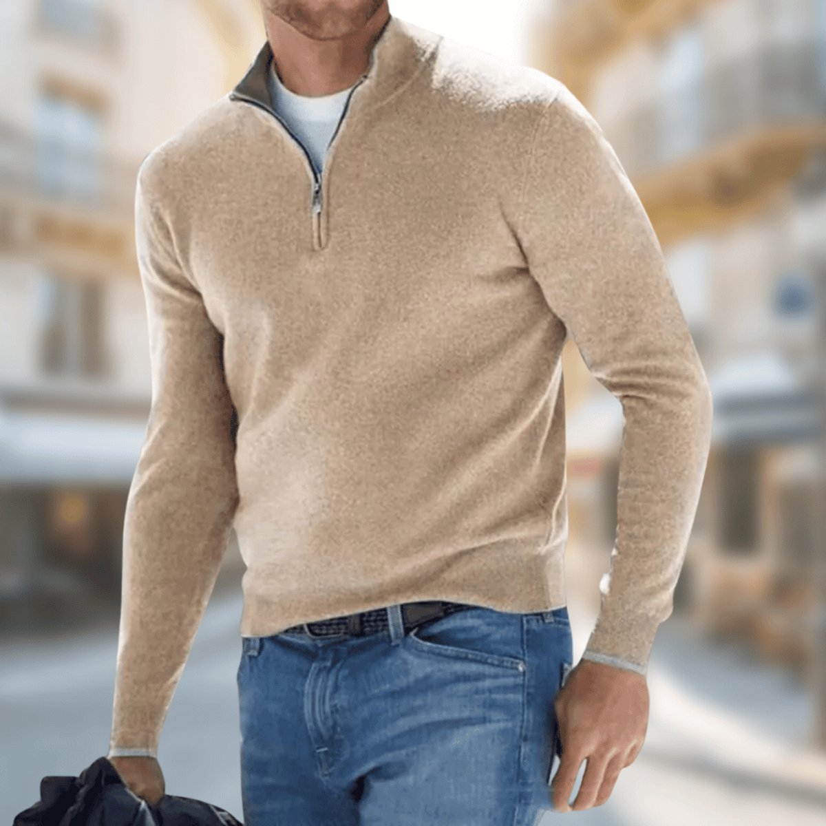 Jonas | Pull en Tricot Moderne avec Fermeture Éclair Quart