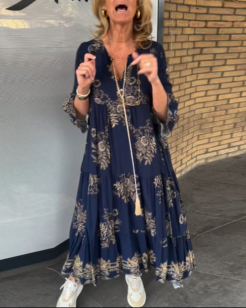 Rose™ – Robe Midi à Col V Vintage Lockerer