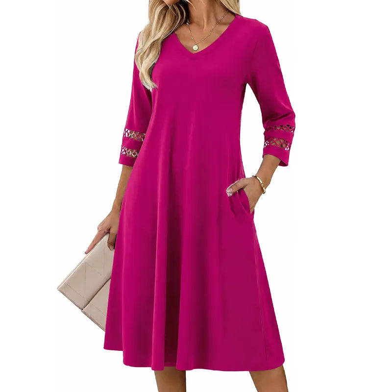 Naszii | Robe midi décontractée à décolleté en V avec manches découpées