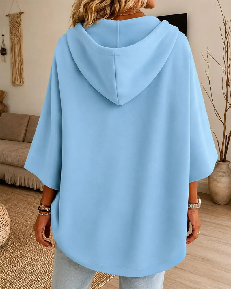 Sweatshirt À Cordons De Serrage Et Manches Trois Quarts Avec Capuche