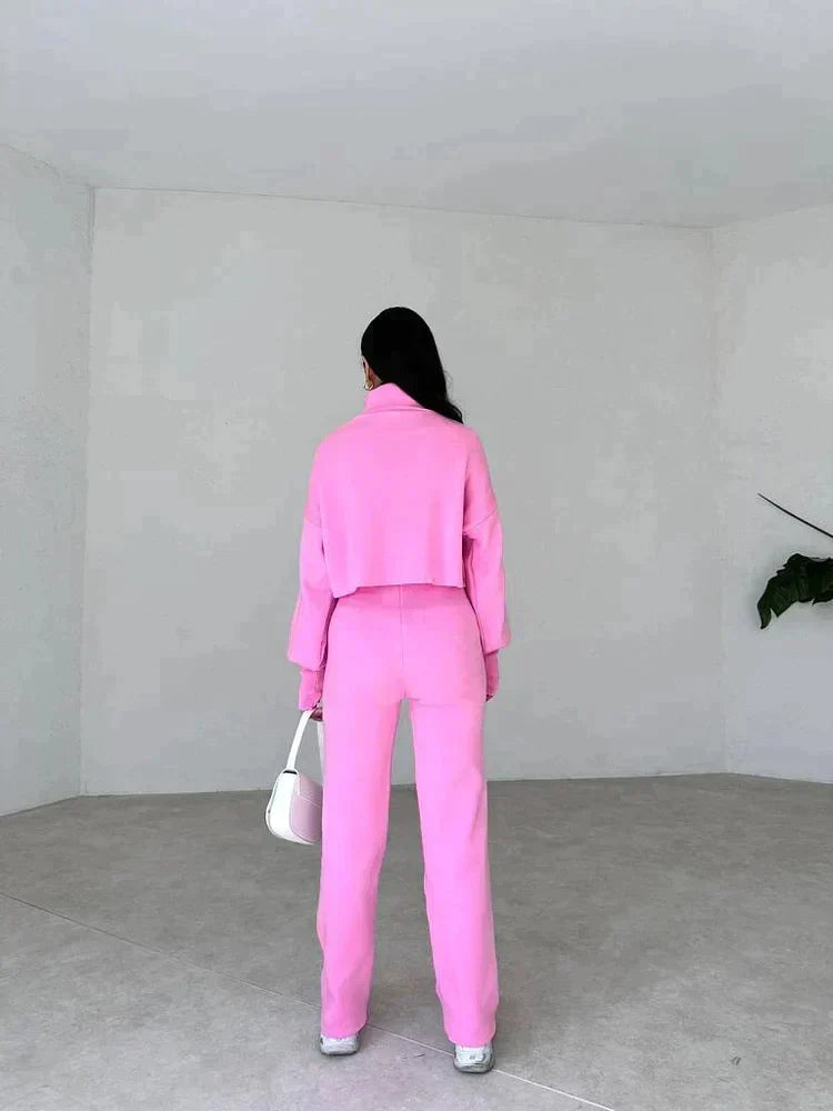 Ensemble Femme Deux Pièces Pull Col Montant Oversize Pantalon Droit