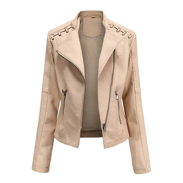 Veste en Cuir Lavée avec Coupe Féminine