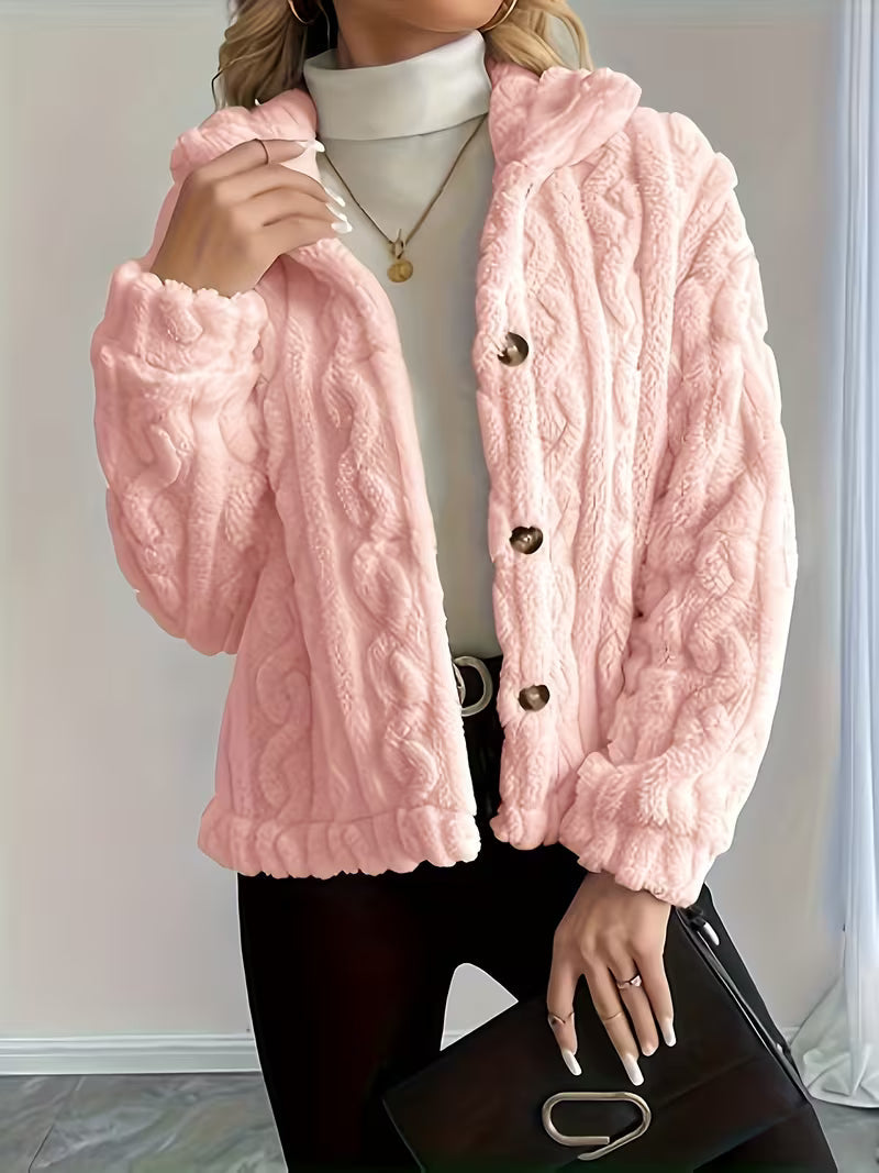 Veste teddy texturée pour femme à boutons élégants
