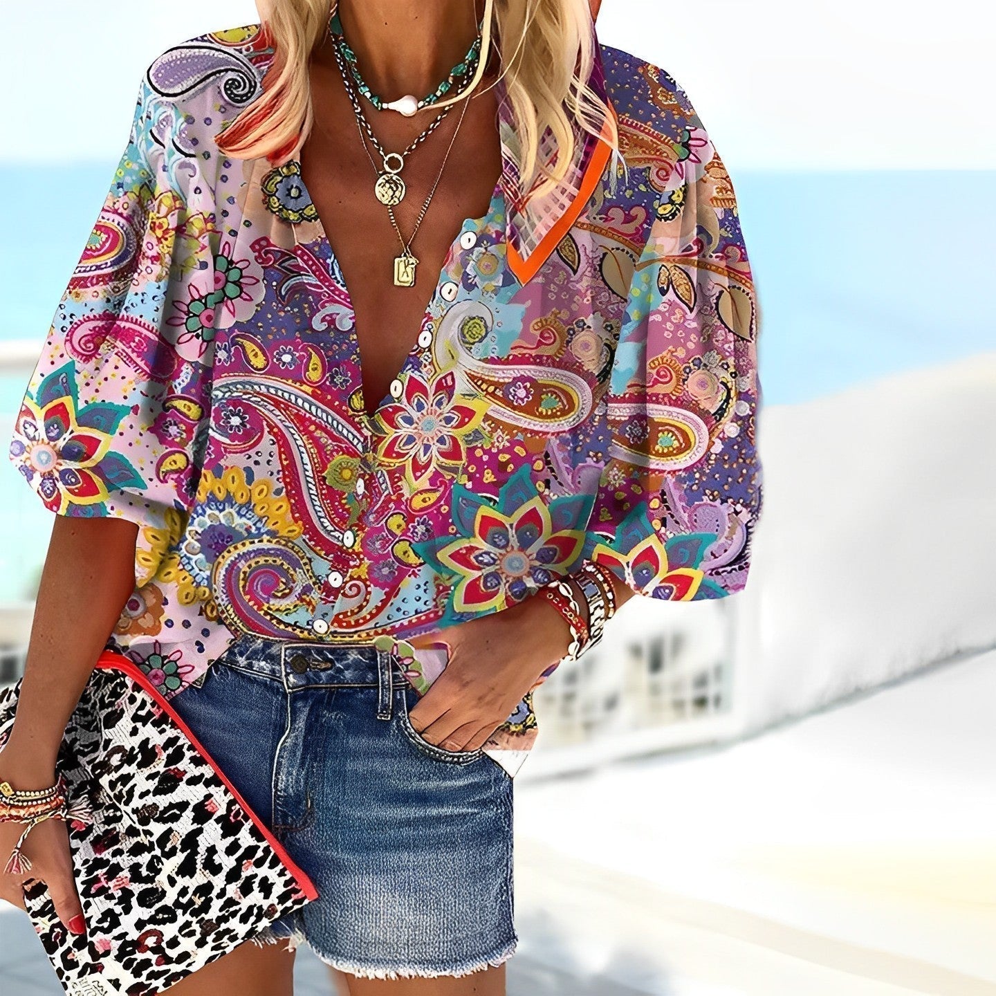 Savannah | Blouse Boutonnée Imprimé Paisley Bohème pour Femmes