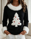 Haut Color-Block avec Motif Arbre de Noël Col Rond