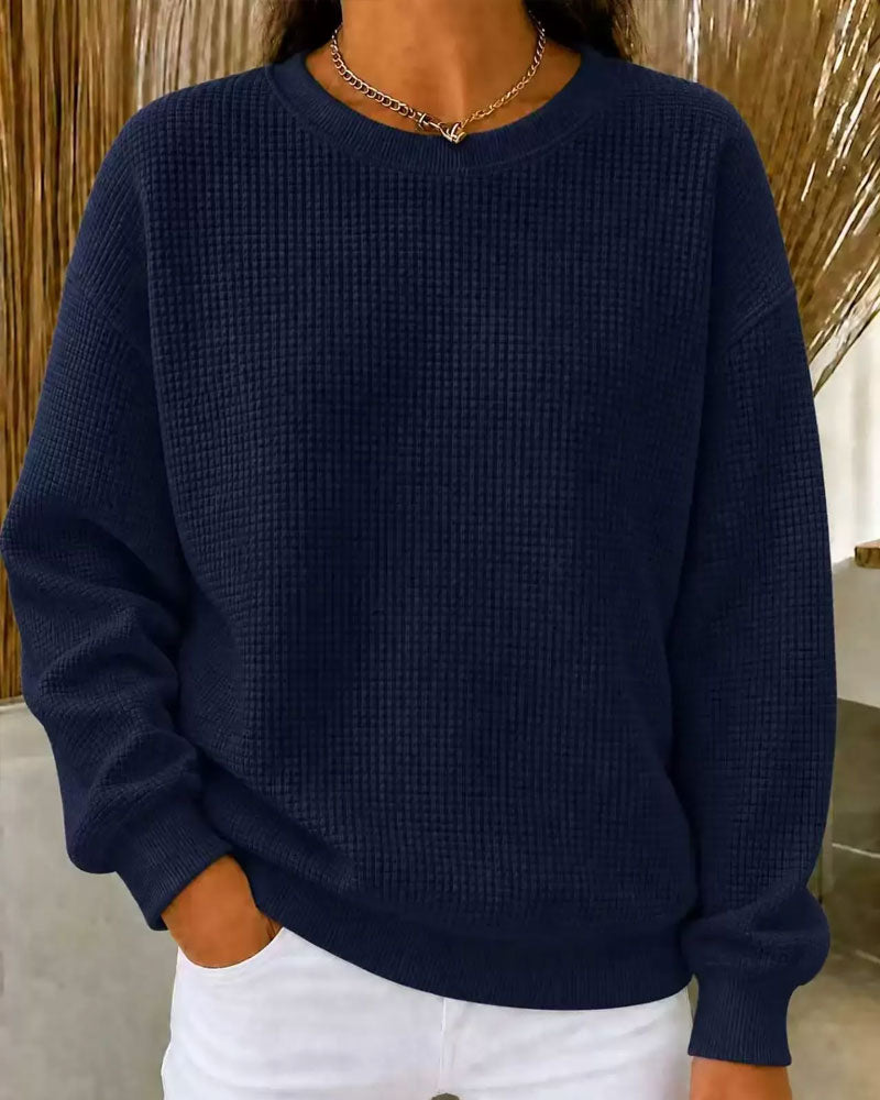Haut Tricot Gaufré Unie Col Rond