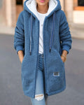Manteau à Capuche avec Poche Zippée en Fleece Épaissi