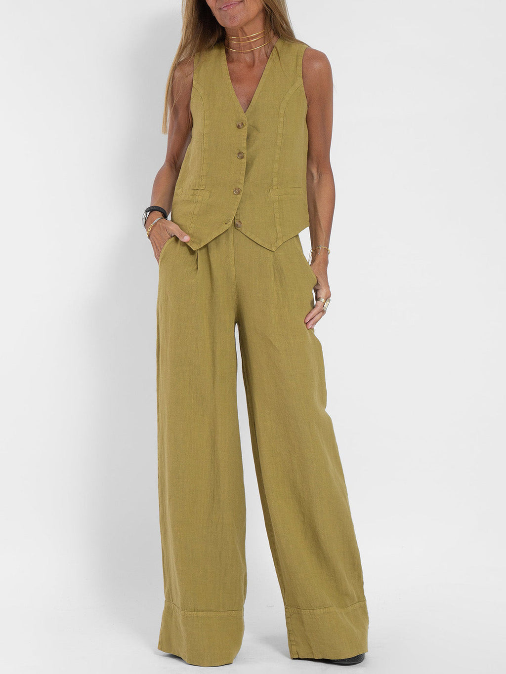 Aira™ - Ensemble gilet à boutons et pantalon ample