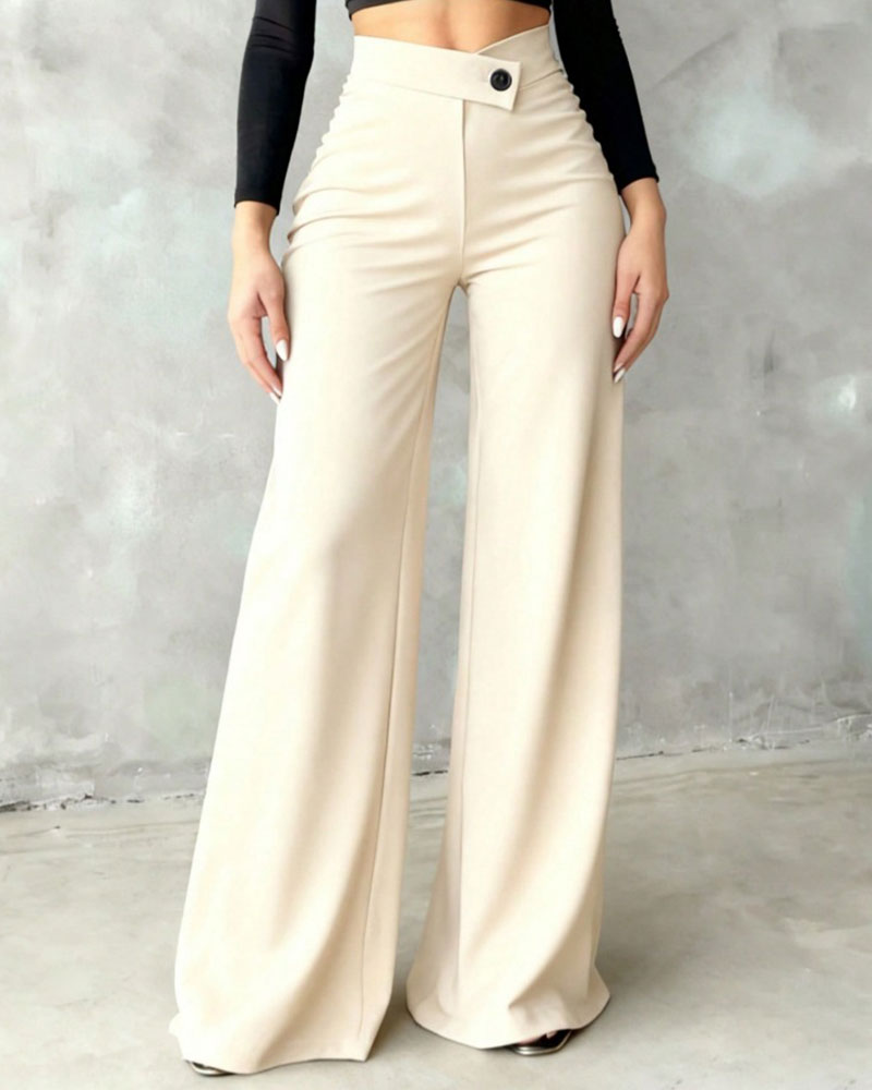 Pantalons de Costume Drapés Taille Haute