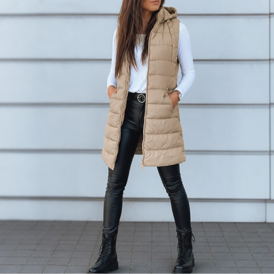 Amelie | Gilet Puffer Long Élégant et Polyvalent pour Femmes