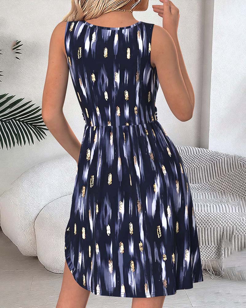 Robe Col U Sans Manches Cintrée Rayure