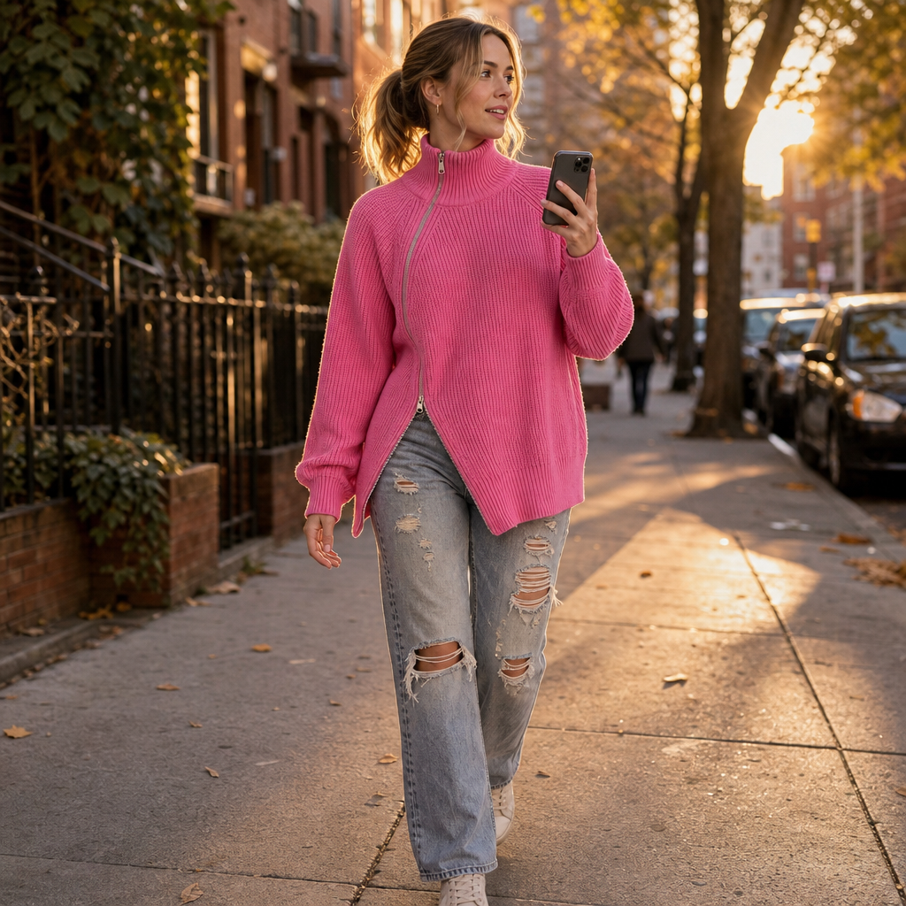Amelia | Pull en tricot moderne et polyvalent avec fermeture éclair