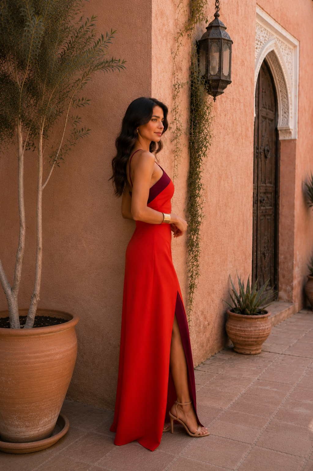 Robe maxi femme avec col halter et fente latérale