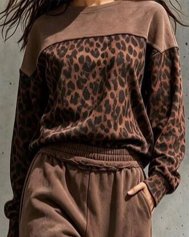 Ensemble de Sweatshirt à Imprimé Léopard