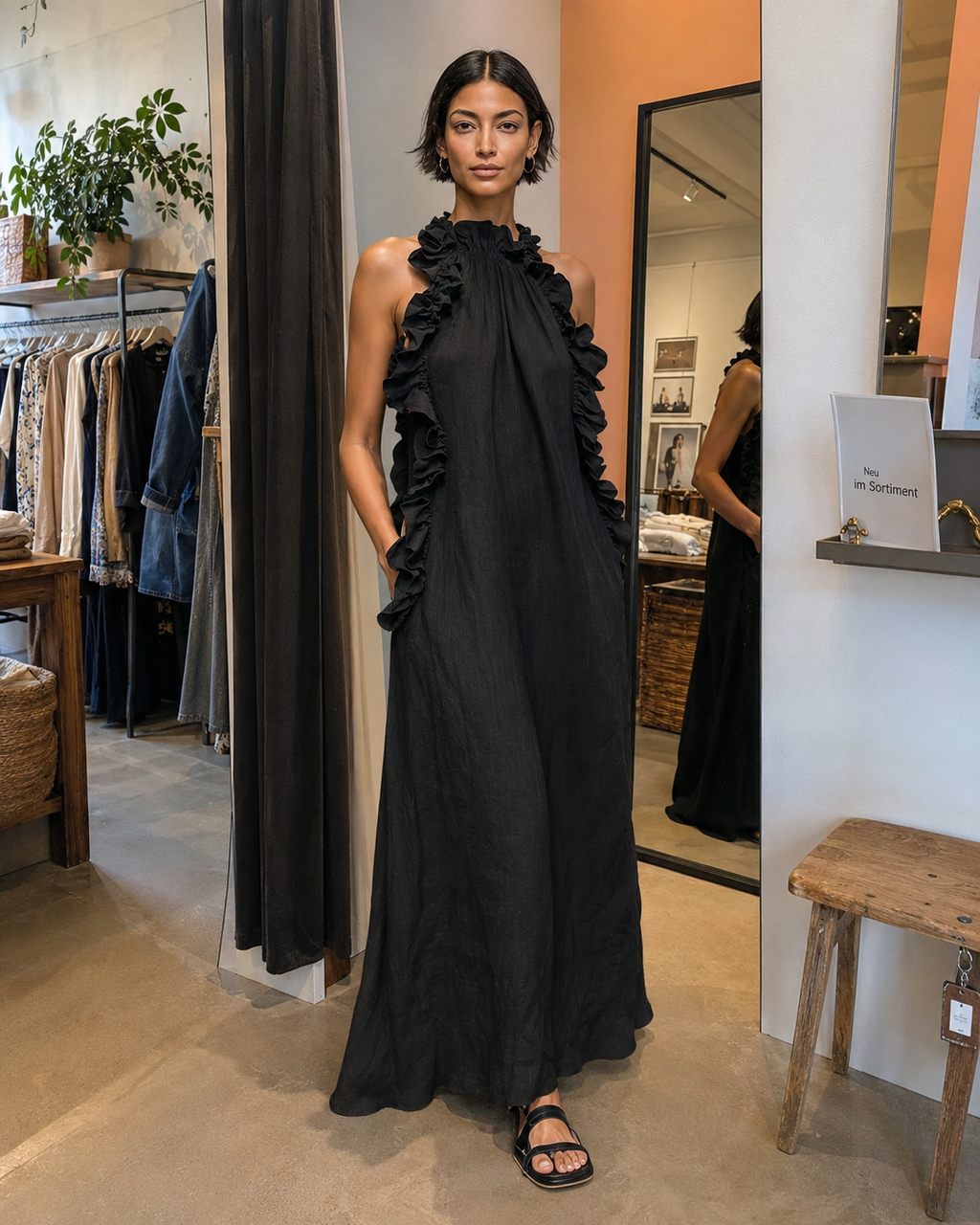 Felene | Robe maxi en lin sans manches avec volants